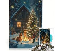 Puzzle da 1000 pezzi per adulti scena di una baita invernale con bambini e volpe giocattolo educativo sfida impegnativa collezione d'artista belle arti 50x75cm
