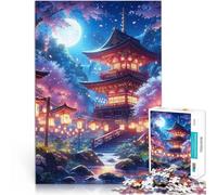 Puzzle da 1000 pezzi per adulti Scena notturna del tempio giapponese Gioco a quiz con pezzi completamente interconnessi di forma casuale 75x50cm