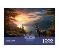 Puzzle Da 1000 Pezzi Per Adulti Scenic Sunset with Deer Puzzle Per Adolescenti Giocattolo Decorazione Da Parete Regali Per Donne Regali Unici Per Compleanno E Natale 52x38cm/1000pcs