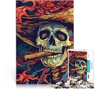 Puzzle da 1000 pezzi per adulti Scheletro che fuma sigaro Fatto di legno per età pari o superiore a 14 anni Opera d'arte Regali difficili per donne e uomini misurare：50x75cm