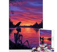 Puzzle da 1000 pezzi per adulti scheletro e corvo al tramonto giocattolo educativo regalo per compleanni giochi rilassanti collezione di artisti belle arti dimensioni 38x52cm