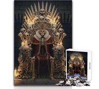 Puzzle da 1000 pezzi per adulti, scheletro re sul trono di ossa, rilassante e delicato passatempo, taglio fine e liscio, giocattolo artigianale, dimensioni 38x52cm