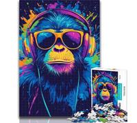 Puzzle da 1000 pezzi per adulti Scimmia con gli occhiali Puzzle da 1000 pezzi per adolescenti e adulti, ideale come regalo per tutta la famiglia dai 14 anni in su, 50x75cm