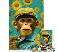 Puzzle da 1000 pezzi per adulti scimmia in un campo di girasoli giocattolo educativo regalo per compleanni giochi rilassanti collezione di artisti belle arti dimensioni 50x75cm
