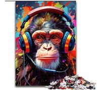 Puzzle da 1000 pezzi per adulti Scimpanzé con cuffie Puzzle da 1000 pezzi per adulti per divertimento in famiglia Perfetto per le vacanze, serate di gioco interattive (dimensioni 38x26cm)