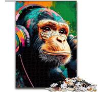 Puzzle da 1000 pezzi per adulti, scimpanzé con cuffie Puzzle da 1000 pezzi per adulti, stimolante e divertente, attività per famiglie (dimensioni 50x75cm)