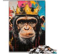 Puzzle da 1000 pezzi per adulti Scimpanzé con la corona Puzzle in legno per adulti, Capodanno, regalo per le feste (dimensioni 50x75cm)