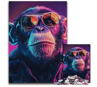 Puzzle da 1000 pezzi per adulti, scimpanzé con occhiali da sole, giochi educativi, migliora l'amore tra coppie dai 14 anni in su, 26x38cm