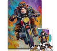 Puzzle da 1000 pezzi per adulti scimpanzé in sella a una motocicletta puzzle per adulti antistress sfida difficile adatto per la decorazione della scrivania 26x38cm