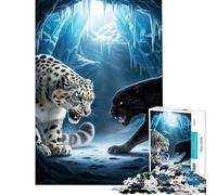 Puzzle da 1000 pezzi per adulti "Scontro tra leopardo delle nevi e pantera" ideale per compleanni e Natale Sfida impegnativa gioco educativo per ragazzi dai 14 anni in su (38x52cm)
