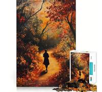 Puzzle da 1000 pezzi per adulti,"Sentiero autunnale,donna",con bordi netti,gioco cognitivo divertente,gioco lento,regalo festivo per il tempo libero (50x75cm)
