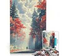 Puzzle da 1000 pezzi per adulti, sentiero autunnale nella foresta con figura, gioco impossibile, per divertimento in famiglia, compleanno e Natale, 38x52cm