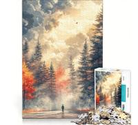 Puzzle da 1000 pezzi per adulti, sentiero autunnale nella foresta con figura, gioco rilassante, difficile e stimolante, compleanno e occasioni speciali, 50x75cm