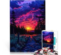 Puzzle da 1000 pezzi per adulti Sentiero del tramonto nella foresta Assemblaggio del modello Gioco educativo per compleanno e Natale 38x26cm