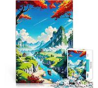 Puzzle da 1000 pezzi per adulti Sereno paesaggio asiatico Vacanza a casa: uccidere il tempo con poster abbinato e foglio di quiz 75x50cm