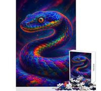 Puzzle da 1000 pezzi per adulti serpente colorato su sfondo cosmico giocattolo educativo ottimi regali e giocattoli gioco pratico con poster abbinato e foglio di quiz dimensioni 38x26cm