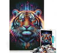 Puzzle da 1000 pezzi per adulti "Sguardo al neon della tigre" gioco rompicapo difficile per rafforzare l'amore tra le coppie 50x75cm
