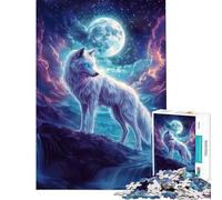Puzzle da 1000 pezzi per adulti Sguardo del Lupo al Chiaro di Luna Puzzle per adolescenti Vacanza a Casa Passatempo Lista dei Desideri con Babbo Natale Compleanno e Regali 50x75cm