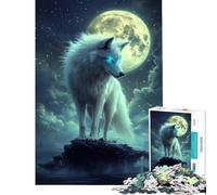 Puzzle da 1000 pezzi per adulti "Sguardo del lupo al chiaro di luna" - Puzzle per adulti gioco rilassante per famiglie ideale per compleanni e Natale (dimensioni 38x26cm)