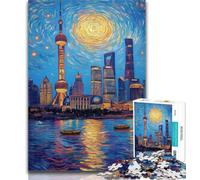 Puzzle da 1000 pezzi per adulti Shanghai sotto il cielo notturno per adolescenti 1000 pezzi, gioco per famiglie antistress sfida difficile regali di Babbo Natale segreto 50x75cm