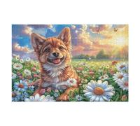Puzzle Da 1000 Pezzi Per Adulti Shiba Inu Spring Flower Field 1000 PCS 75x50cm Cartone Ecologico Sicuro Non Tossico Perfetto Per Adolescenti Adulti Hobby Quotidiano Regalo