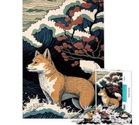 Puzzle da 1000 pezzi per adulti Shiba Inu Ukiyo E Giappone Puzzle per adolescenti Giochi divertenti Decorazione da parete compleanno (Dimensioni 38x52cm)