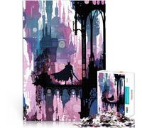 Puzzle da 1000 pezzi per adulti Silhouette del cavaliere nella città fantasy Gioco pratico Lista dei desideri con Babbo Natale 75x50cm