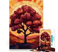 Puzzle da 1000 pezzi per adulti, silhouette di albero al tramonto, vetro satinato, incastro perfetto, arte, gioco mentale, regalo, gioco lento, decorazione natalizia da parete (38x52cm)