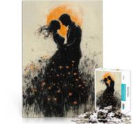 Puzzle da 1000 pezzi per adulti Silhouette romantica con bagliore dorato e fiori di campo Difficile Duro per la decorazione della casa 52x38cm