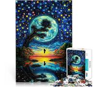 Puzzle da 1000 pezzi per adulti Silhouette sotto una luna gigante Giochi di relax con pezzi completamente interconnessi di forma casuale 75x50cm