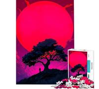 Puzzle da 1000 pezzi per adulti silhouette sotto una luna rosa gioco intellettuale rompicapo analisi e logica regalo per donne e uomini (dimensioni 38x26cm)