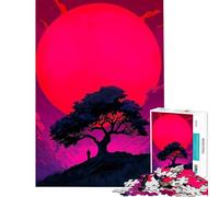 Puzzle da 1000 pezzi per adulti silhouette sotto una luna rosa gioco stimolante rilassante regalo per donne ottimo regalo e giocattolo (dimensioni 75x50cm)