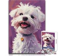 Puzzle da 1000 pezzi per adulti, simpatico cucciolo bianco dipinto, ideale per rilassarsi nel tempo libero, taglio netto, senza cuciture, giocattolo ad incastro, dimensioni 50x75cm