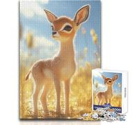 Puzzle da 1000 pezzi per adulti, simpatico cucciolo di gazzella in un campo, goditi momenti di pace e tranquillità, giocattolo artigianale da taglio ad alta precisione, dimensioni 50x75cm