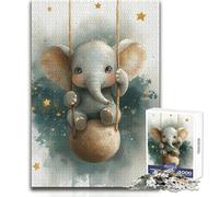 Puzzle da 1000 pezzi per adulti, simpatico elefante sull'altalena con stelle, ideale per rilassarsi nel tempo libero, giocattolo con incastro senza cuciture, taglio netto, dimensioni 50x75cm