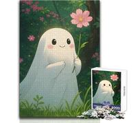 Puzzle da 1000 pezzi per adulti, simpatico fantasma con fiore nella foresta, giocattoli, giochi educativi per il divertimento in famiglia, opera d'arte, regalo, dimensioni 50x75cm