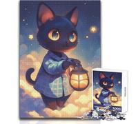 Puzzle da 1000 pezzi per adulti, simpatico gatto con lanterna nel cielo, gioco di sfida unico, corsa di velocità a mano, giocattolo educativo, dimensioni 38x52cm