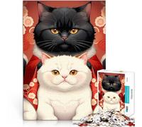 Puzzle da 1000 pezzi per adulti simpatico gatto in stile giapponese Giochi educativi con pezzi completamente interconnessi di forma casuale 38x52cm