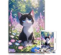 Puzzle da 1000 pezzi per adulti, simpatico gatto nel prato, giocattoli, giochi educativi per il divertimento in famiglia, opera d'arte, regalo, dimensioni 50x75cm