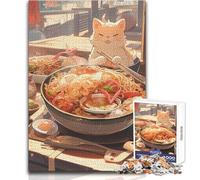 Puzzle da 1000 pezzi per adulti, simpatico gatto Ramen, goditi un dolce relax, vestibilità stabile, taglio preciso, dimensioni del giocattolo: 50x75cm