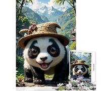 Puzzle da 1000 pezzi per adulti simpatico panda con cappello decorazione per la casa giocattoli ottimo regalo gioco pratico con poster abbinato e foglio di quiz dimensioni 38x52cm