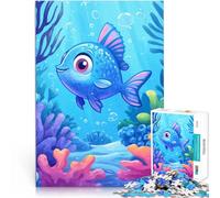 Puzzle da 1000 pezzi per adulti Simpatico pesce azzurro sott'acqua Sfida difficile Attività divertenti a casa, regali di compleanno, regali di viaggio, 38x26cm