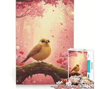 Puzzle da 1000 pezzi per adulti, simpatico uccellino giallo in una foresta rosa, gioco impossibile, analisi e logica, per rafforzare l'amore tra le coppie 38x26cm