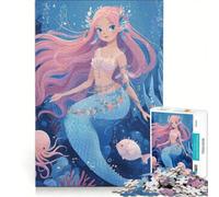Puzzle da 1000 pezzi per adulti, sirena dei cartoni animati con capelli rosa, gioco divertente, analisi e logica, adatto come decorazione da scrivania 50x75cm