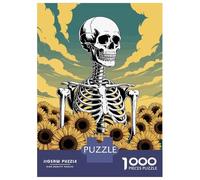 Puzzle Da 1000 Pezzi Per Adulti Skeleton in Sunflower Field Illustration Puzzle Per Adulti Giochi Per Famiglie Ma Divertenti E Spiritosi Regalo Di Compleanno, Regali, 52x38cm/1000pcs