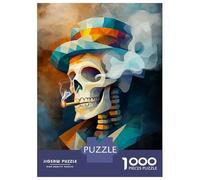 Puzzle Da 1000 Pezzi Per Adulti Skull Smoking A Cigarette - Cubist Minimalist Vision - Vibrant Masterpiece Inspired by Vincent Van G... Puzzle Per Adulti Giocattoli Antistress Gara Di Velocità Manuale