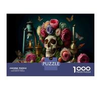 Puzzle Da 1000 Pezzi Per Adulti Skull with Flowers And Butterflies Puzzle Per Adolescenti Giochi Rilassanti Regali Per Donne Regali Per Amici E Familiari 38x26cm/1000pcs