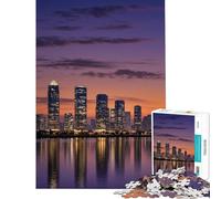 Puzzle da 1000 pezzi per adulti skyline della città al tramonto riflesso nell'acqua Sfida per l'intelligenza giocattolo avvincente rilassante educativo regalo di compleanno (dimensioni 38x52cm)