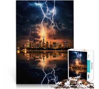 Puzzle da 1000 pezzi per adulti Skyline della città dei fulmini Fatto di legno，per età 14+ Migliorare la memoria Regali unici per compleanno e Natale。misurare：50x75cm/19.68x29.52pollice