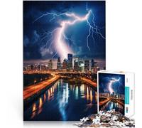 Puzzle da 1000 pezzi per adulti Skyline della città dei fulmini Sfida di gioco educativo giocattolo Lista dei desideri con Babbo Natale 38x26cm